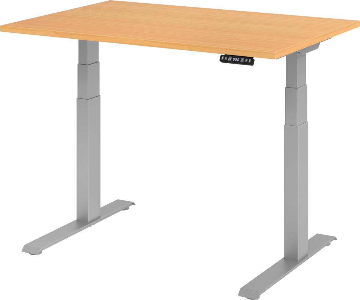 bümö® Schreibtisch Serie-XDKB elektrisch höhenverstellbar mit Memoryfunktion, Tischplatte 120 x 80 cm in Buche, Gestell in silber Bild 1