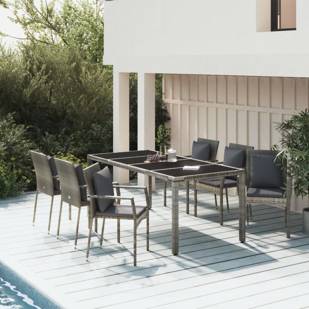 vidaXL 7-tlg. Garten-Essgruppe mit Kissen Grau Poly Rattan Bild 1