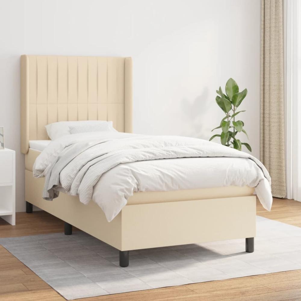 vidaXL Boxspringbett mit Matratze Creme 90x190 cm Stoff 3131558 Bild 1