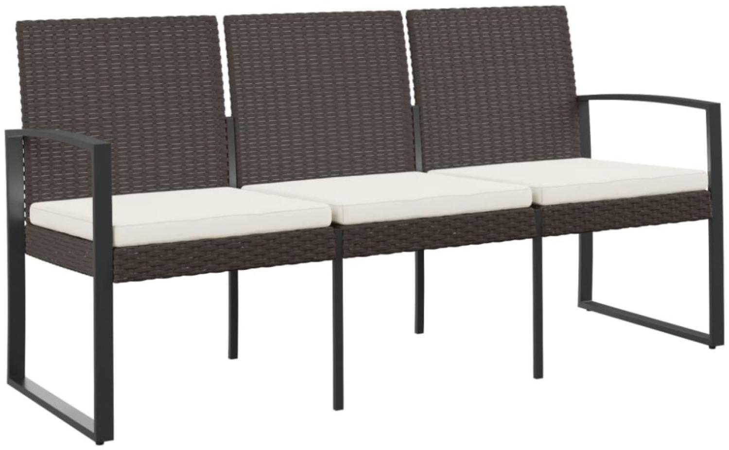 Gartenbank 3-Sitzer mit Kissen Braun PP-Rattan, Braun/Anthrazit, 152,5 x 57 x 77,5 cm Bild 1