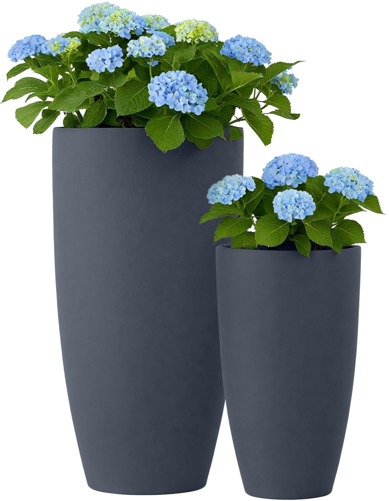 CLP 2er Set Pflanzkübel rund wetterbeständig in Steinoptik mit Ablauf,anthrazit Bild 1