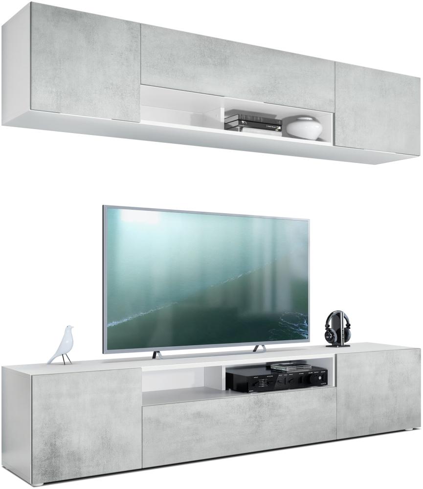 Vladon Wohnwand Mogan, Weiß matt/Beton Oxid Optik - Moderne Anbauwand bestehend aus 2 TV-Boards (181 x 147 x 35 cm) Bild 1