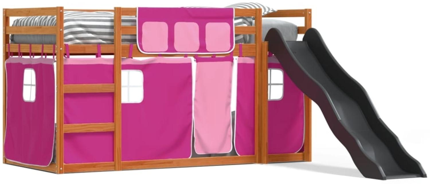 vidaXL Etagenbett mit Rutsche und Gardinen Rosa 90x200 cm 3284115 Bild 1