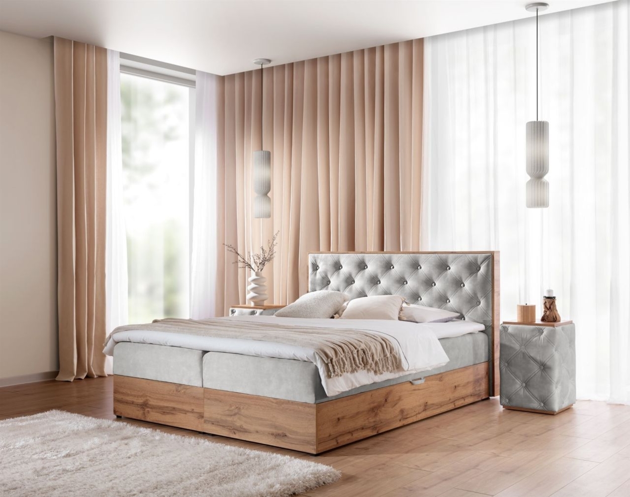 Boxspringbett Schlafzimmerbett MAXIMO 120x200cm in Stoff Torre Hellgrau Bild 1