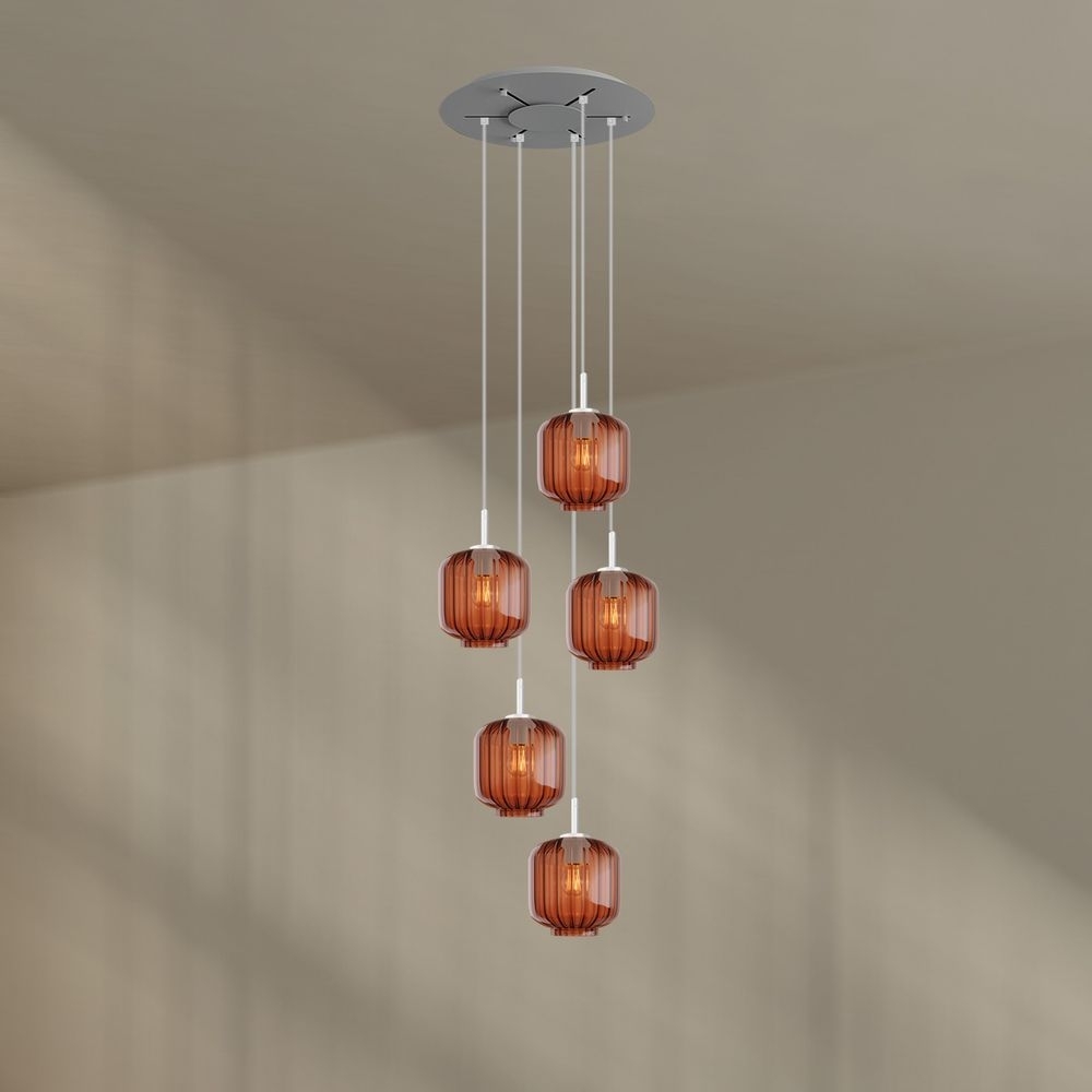 s.luce Velo 5-flammige Galerieleuchte Ø 60cm Baldachin Ø 20cm Braun, Weiß Bild 1