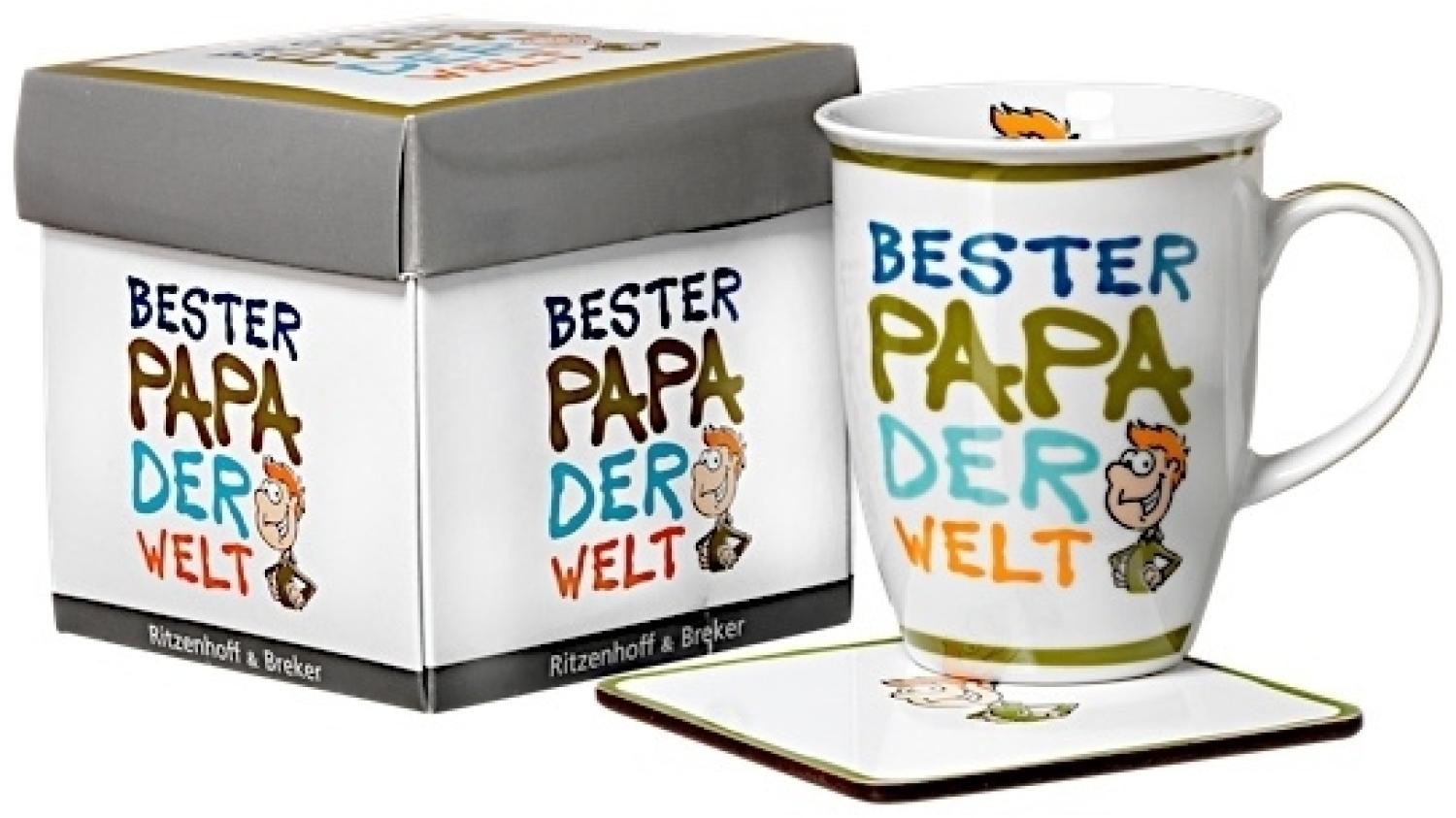 Kaffeebecher mit Untersetzer Beste/Bester. - Kaffeebecher Bester Papa Bild 1