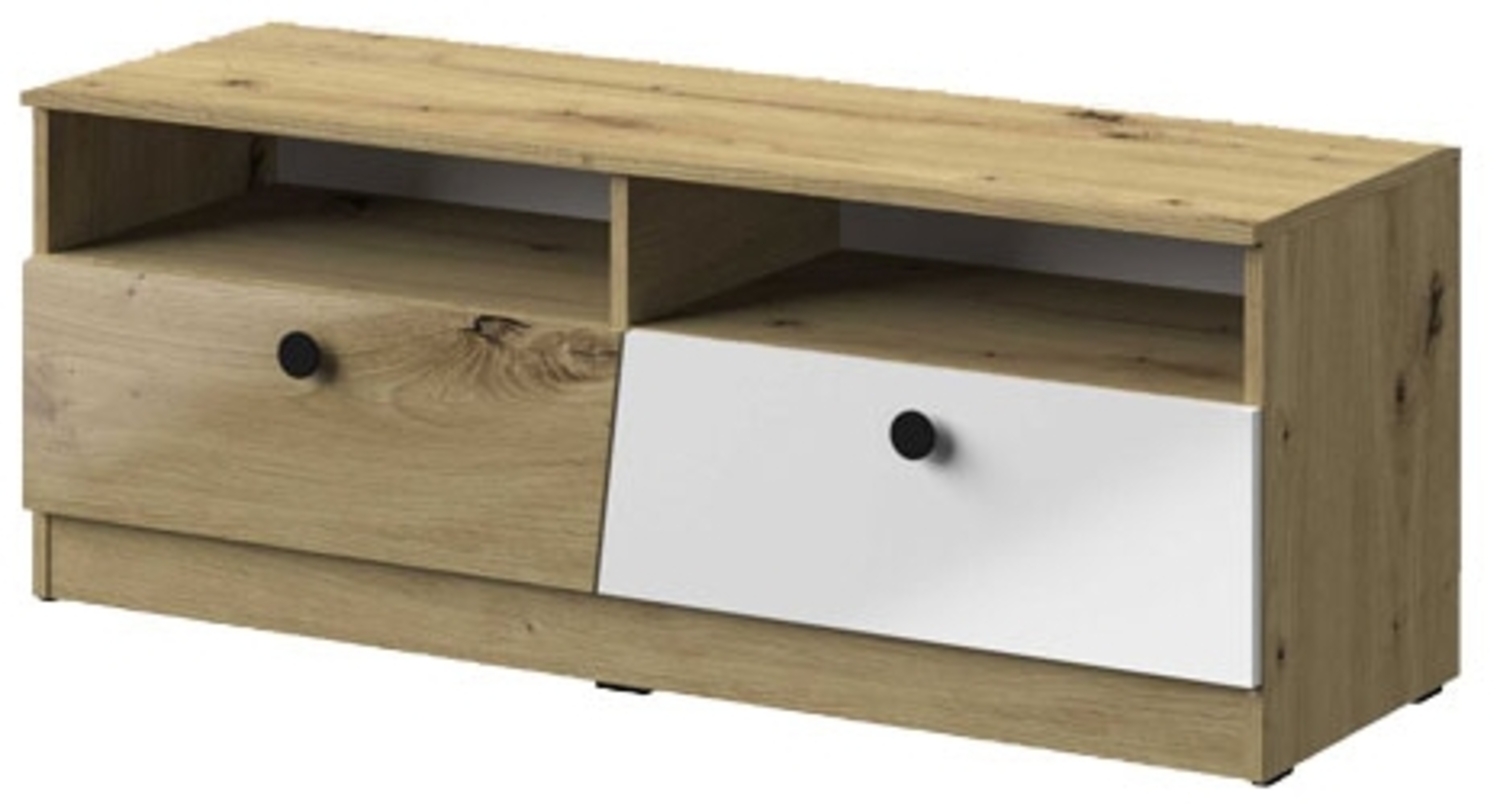 Lowboard "Nero" TV-Unterschrank 120 cm artisan eiche weiß Hochglanz Bild 1