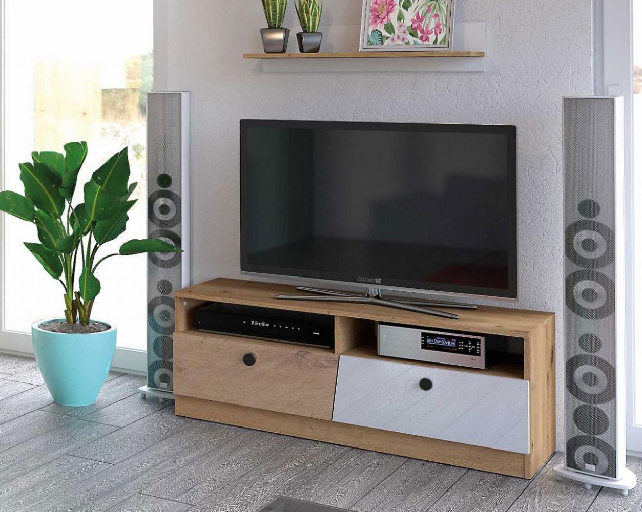 Lowboard "Nero" TV-Unterschrank 120 cm artisan eiche weiß Hochglanz Bild 1