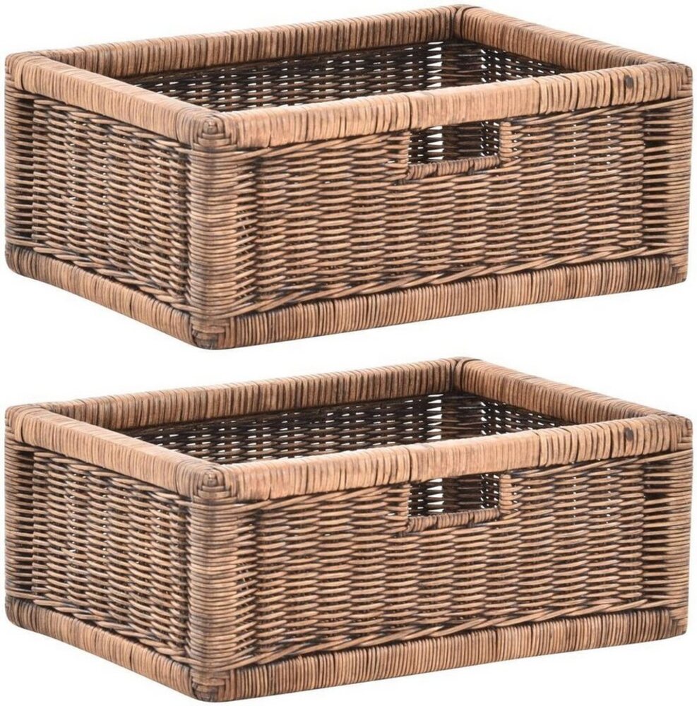 Krines Home Regalkorb 2er Set Regalkorb Aufbewahrungskorb Korb geflochten Rattan Korbset (2-teiliges Set), ca. 43 x 32 x 17,5 cm Aufbewahrung Regal Schrankkorb Bild 1