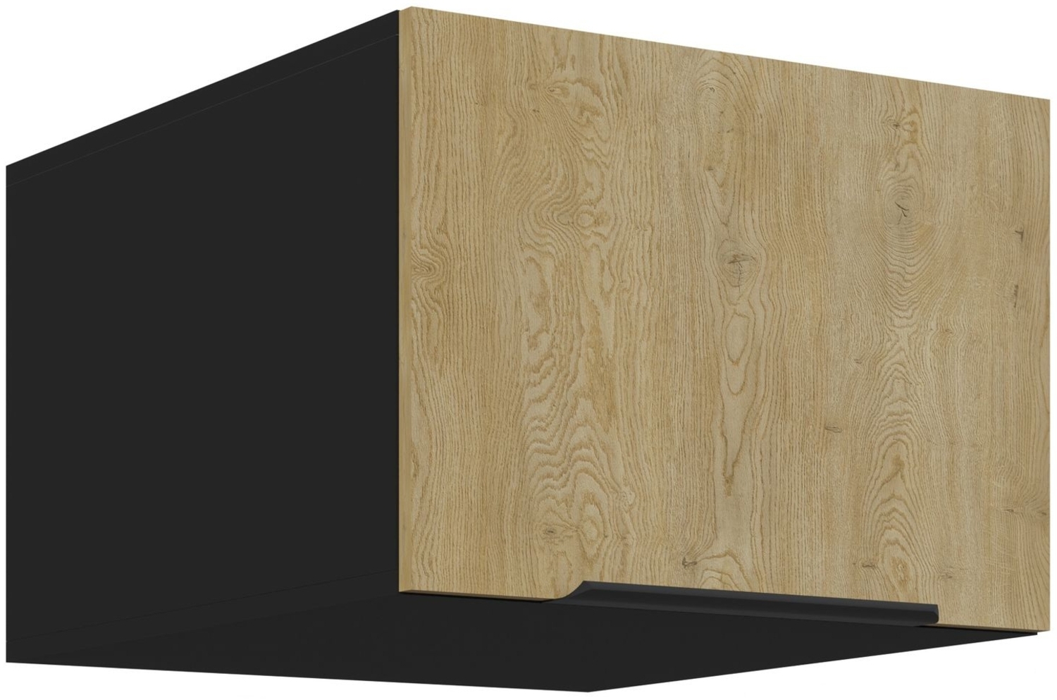 Aufsatzschrank Hochschrank 50 cm CREMONA Eiche hell + Schwarz matt Küchenzeile Küchenblock Küche Einbauküche Bild 1