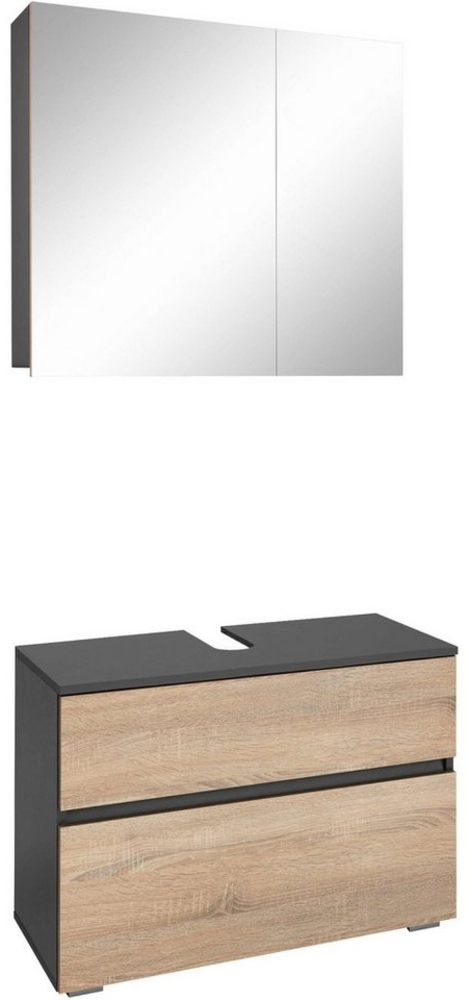 Home affaire Badmöbel-Set Wisla, (Set, 2-St), Spiegelschrank, WBU mit Siphonausschnitt u. Push-to-open, Breite 80 cm Bild 1