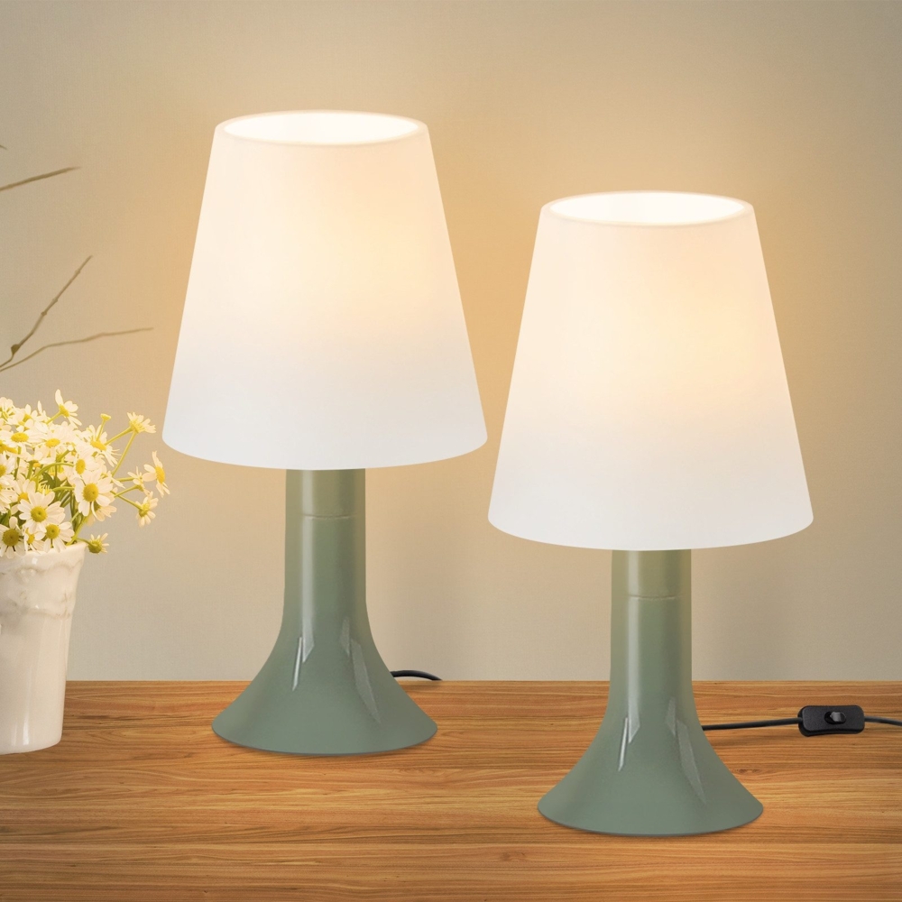 ZMH Nachttischlampe Wohnzimmer Tischleuchte mit Kabel - Tischlampe 2er Set Kleine Lampe Grün E14 Tischlampen Moderne Landhausstil für Esstisch Schlafzimmer - Ohne Leuchtmittel Bild 1