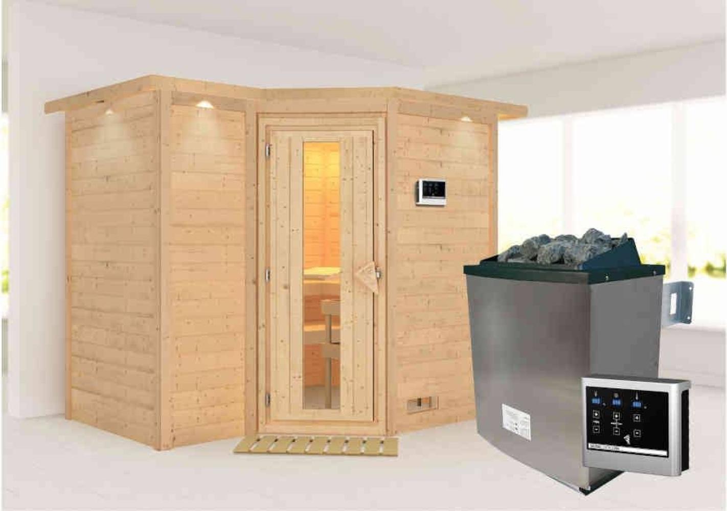 Karibu Sauna Innenkabine Sahib Innensauna 3 Sitzbänke aus Holz Saunakabine mit 40 mm Wandstärke Dampfsauna mit Montagematerial Bild 1