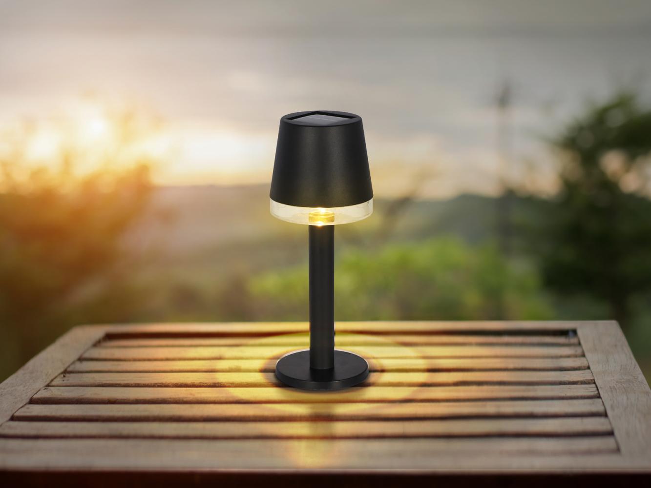 Kleine LED Outdoor Solar Tischleuchte aus Kunststoff in Schwarz, Höhe 21,5cm Bild 1