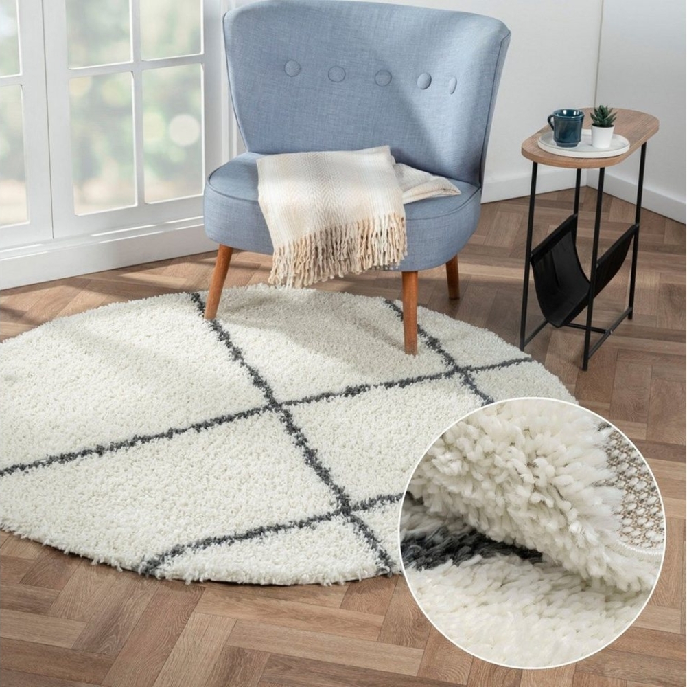 Myflair Möbel & Accessoires Hochflor-Teppich My Shaggy Raute, rund, Höhe: 37 mm, Shaggy, Scandi Rauten Design, leicht glänzend, extra flauschig Bild 1
