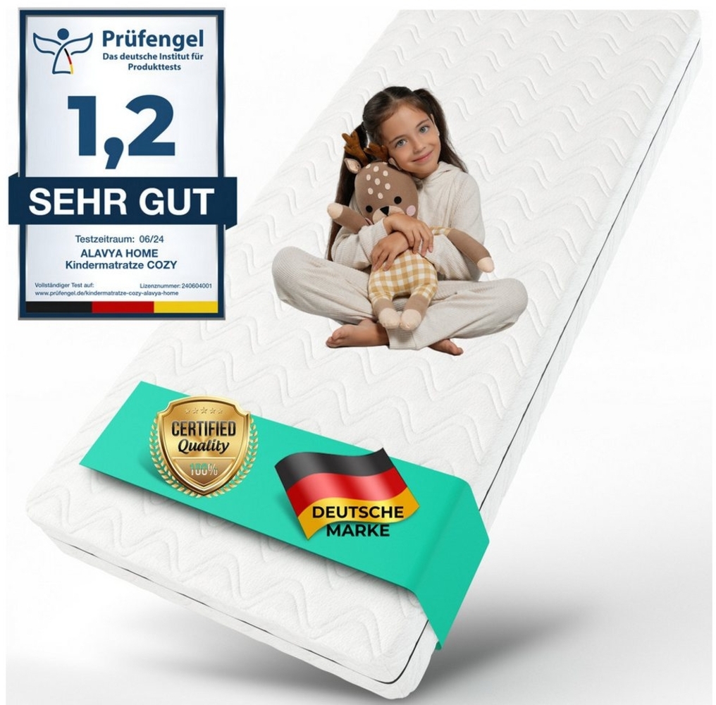 Kindermatratze COZY PLUS, Alavya Home®, 16 cm hoch, (Kindermatratze 80x160 cm, CertiPUR zertifizierter Härtegrad H2 Kaltschaum mit waschbarem Bezug I hochwertige Matratze für Kinderbett Hausbett), Made in Europe mit guter Luftzirkulation - Versand als ... Bild 1