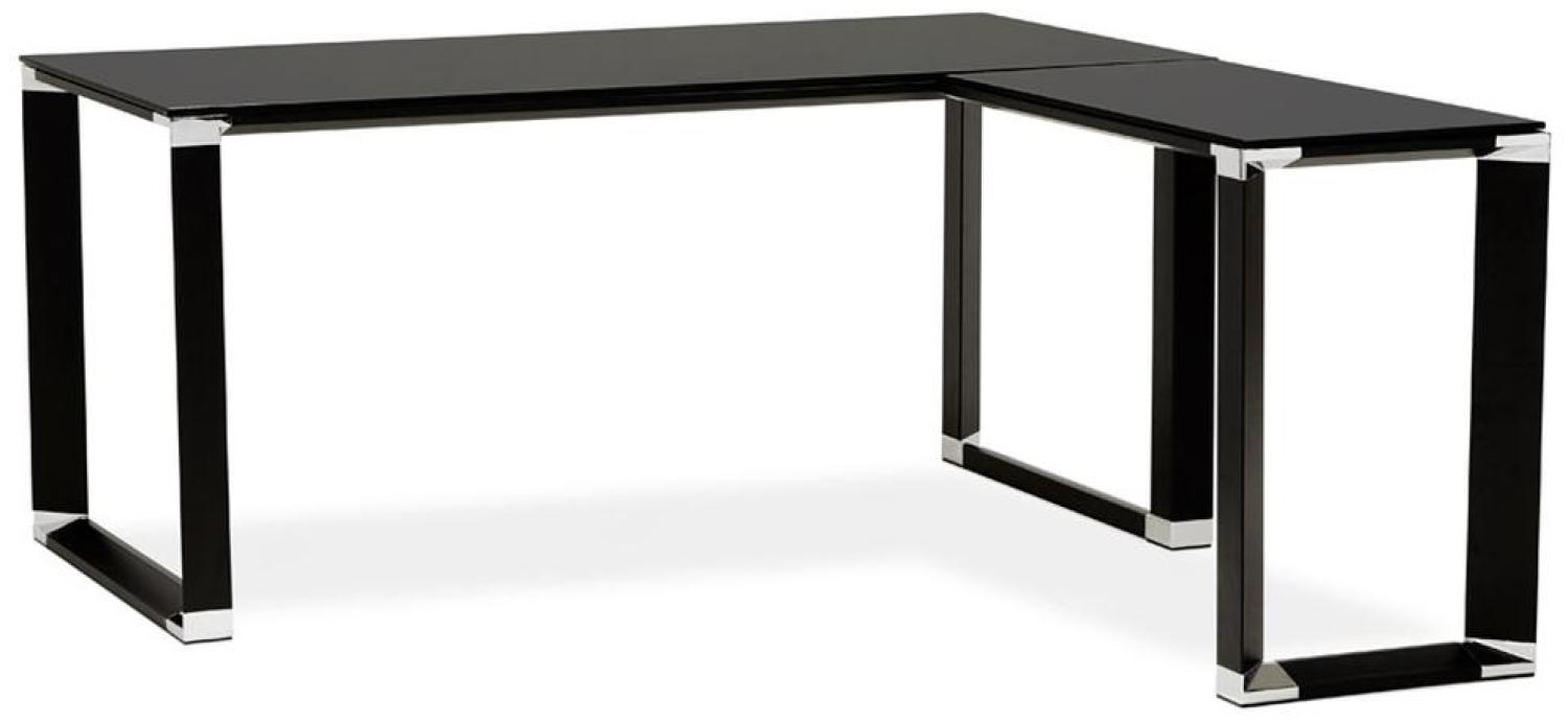 Eckschreibtisch Schwarz Glas & Metall | L-Form Bürotisch für professionelles Ambiente | Winkel-Computertisch 170x160 cm | Stylischer Schreibtisch, Chromdetails | Geräumige Arbeitsfläche Bild 1