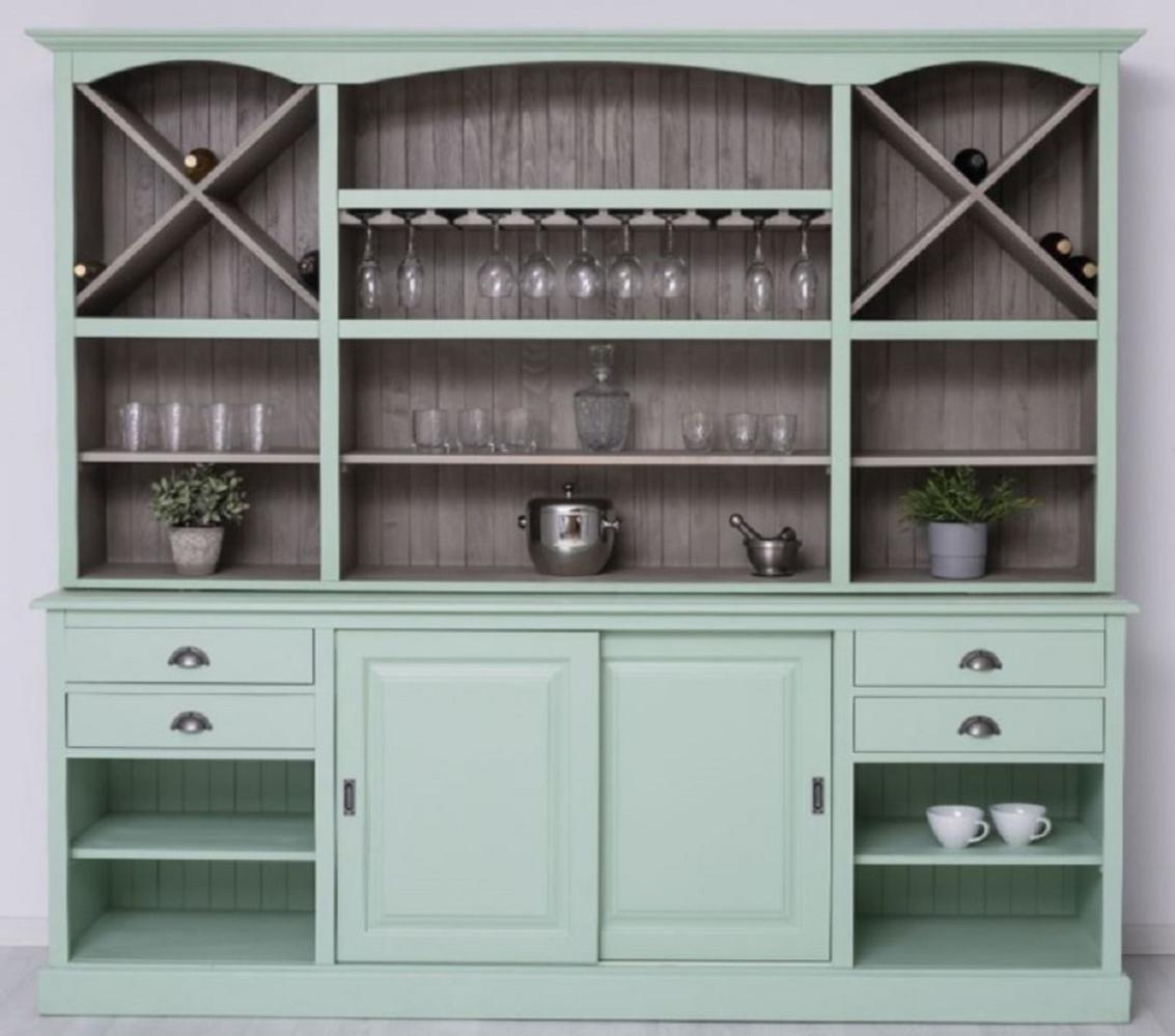 Casa Padrino Landhausstil Barschrank Mintgrün / Grau 240 x 50 x H. 210 cm - Massivholz Weinschrank im Landhausstil - Landhausstil Möbel - Bar Möbel im Landhausstil - Landhausstil Einrichtung Bild 1