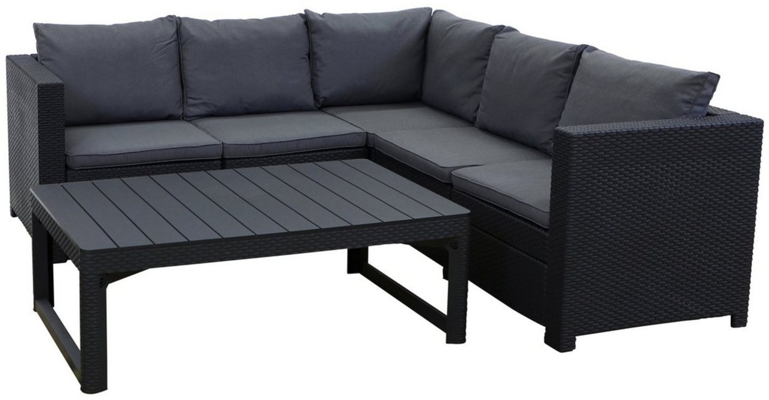 Keter Provence Garten-Lounge anthrazit, Eck-Sofa Inkl. grauen Kissen mit höhenverstellbarem Tisch anthrazit, wetterfest Bild 1
