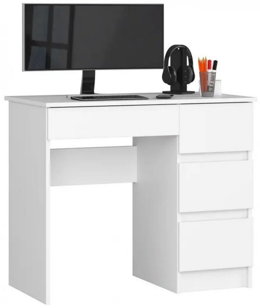 Furnify Computertisch 90 cm HADES mit 4 Schubladen, Rechtsseitiger, Weiß Bild 1