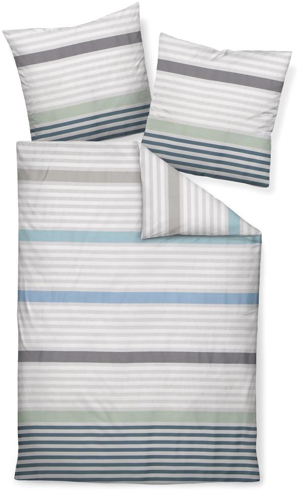 Janine J.D. Mako-Satin Bettwäsche 200x200 Streifen grün aqua blau petrol 87042-06 Bild 1
