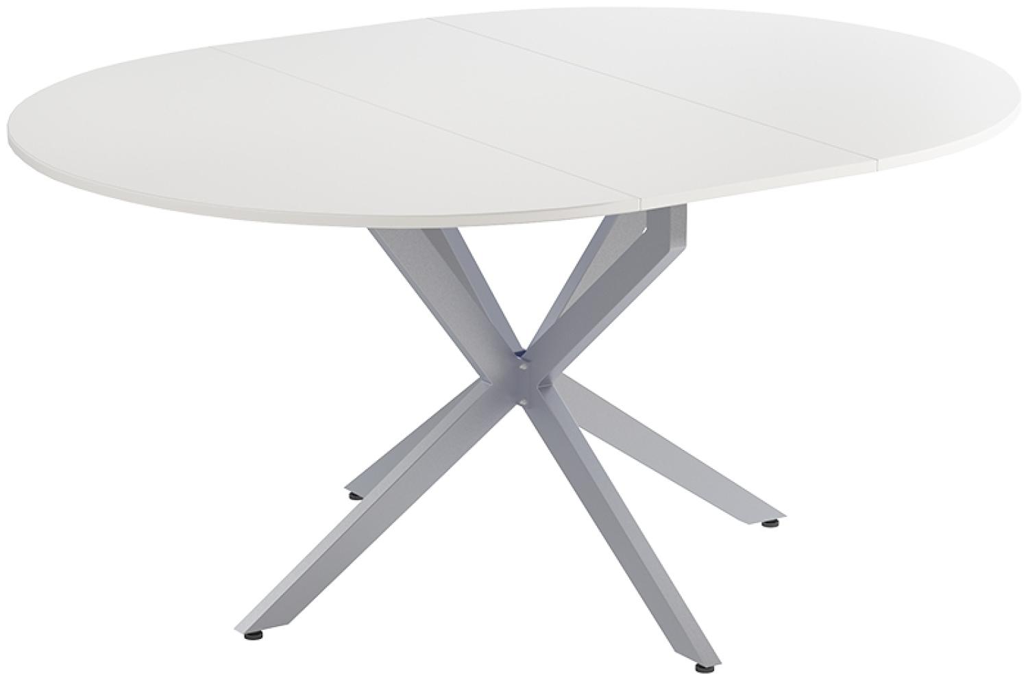 Vicco 'Loyd' Esstisch, ausziehbar, Spanplatte Weiß, Stahl Grau, 20-160 x 76,5 x 120 cm Bild 1
