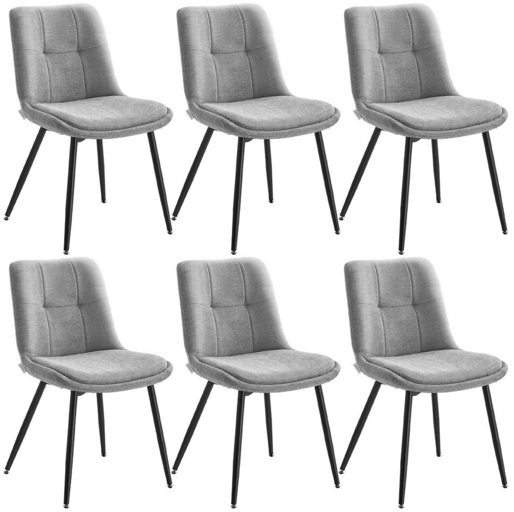 VASAGLE Esszimmerstuhl 6er Set, Küchenstuhl, Polsterstuhl, Chenille, Stuhl, bis 120 kg belastbar, Doppelkissen, Metallbeine, modern, für Esszimmer, Küche, taubengrau KDCDE151G16 Bild 1