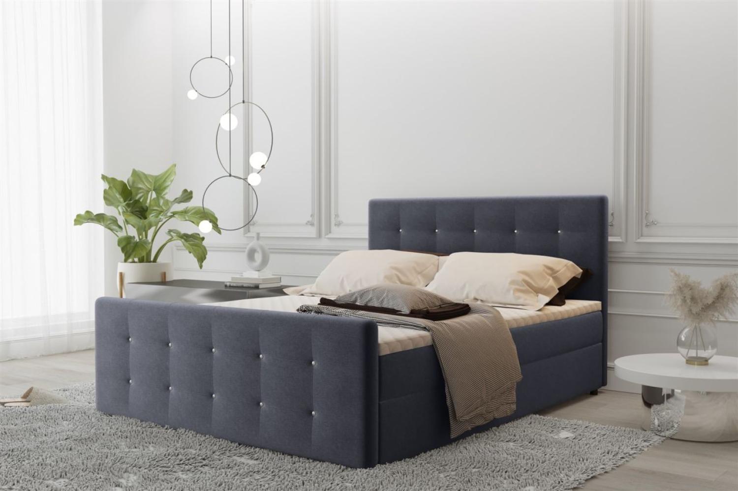 Boxspringbett Schlafzimmerbett MAURO 140x200cm Stoff Soro Anthrazit inkl. Bettkasten Bild 1