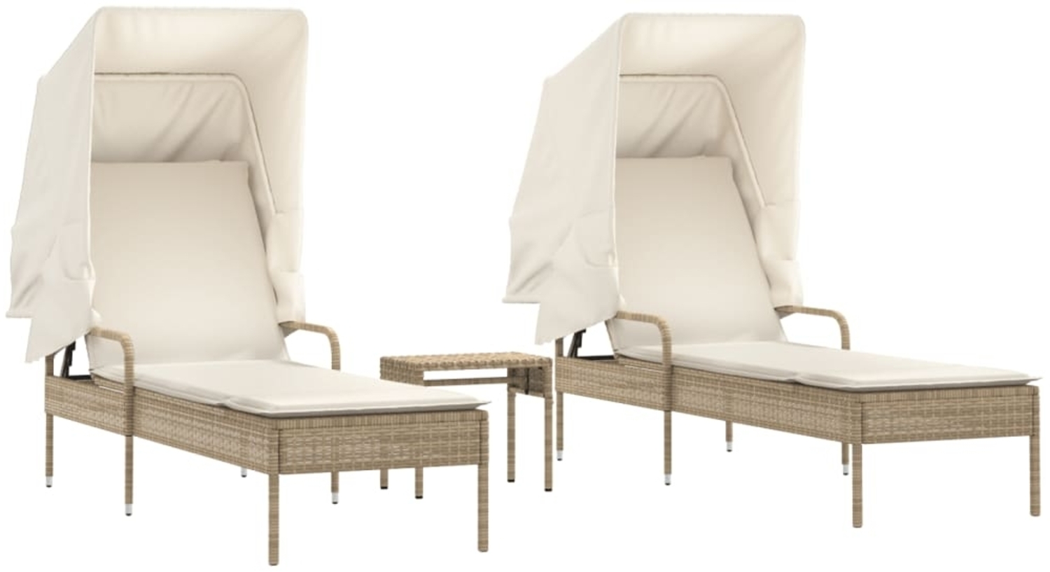 vidaXL Sonnenliegen 2 Stk. mit Dach und Tisch Beige Poly Rattan 3261573 Bild 1