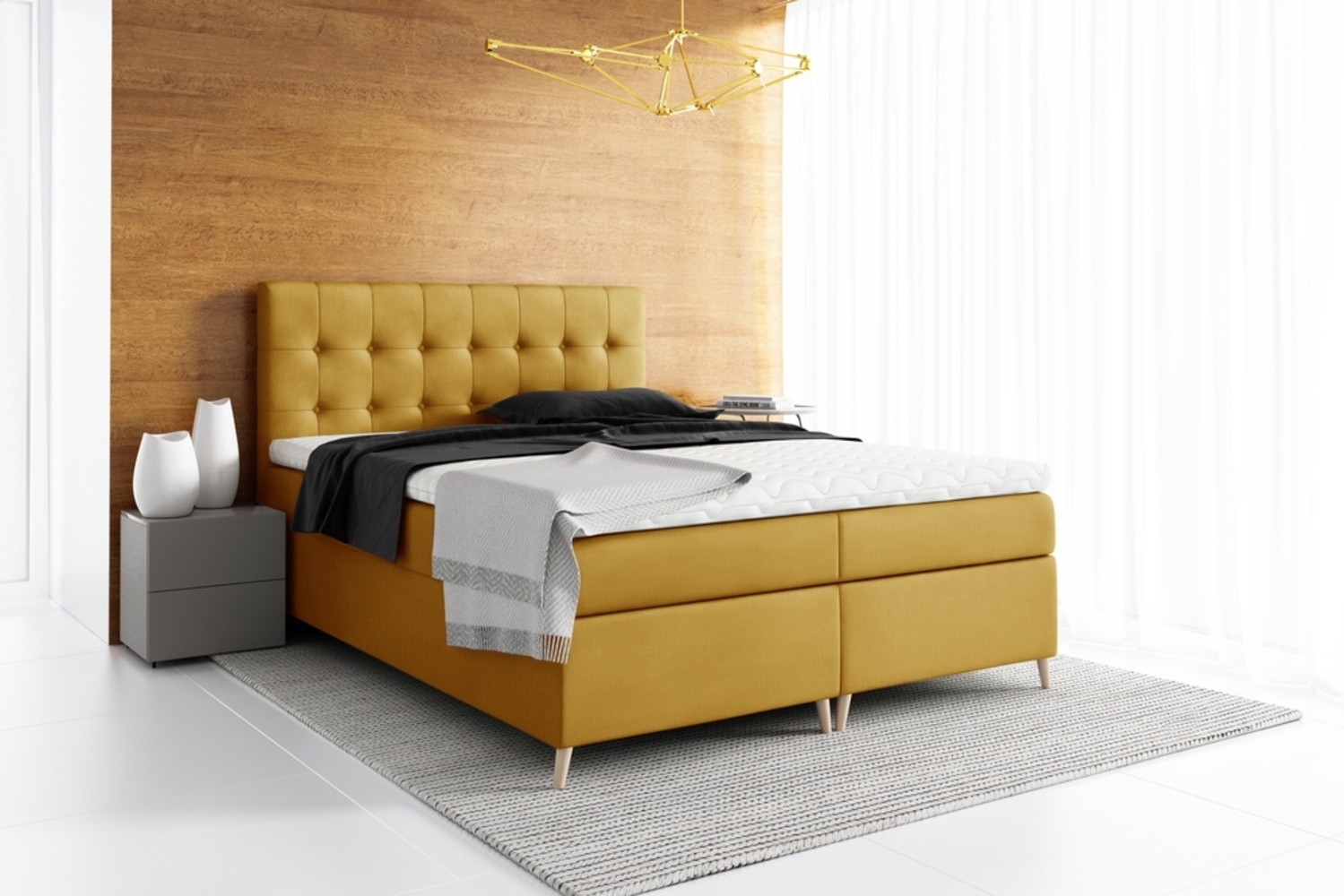 99rooms Sorento Boxspringbett Velours 160x200 cm Gelb Bild 1