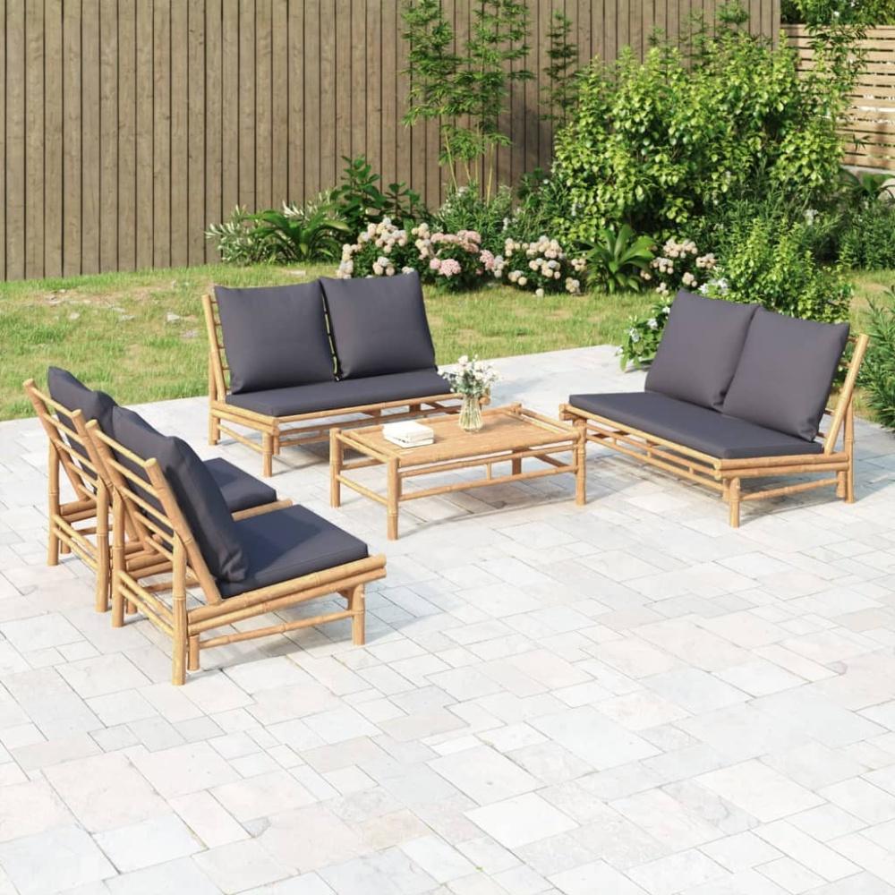 vidaXL 5-tlg. Garten-Lounge-Set mit Dunkelgrauen Kissen Bambus Bild 1