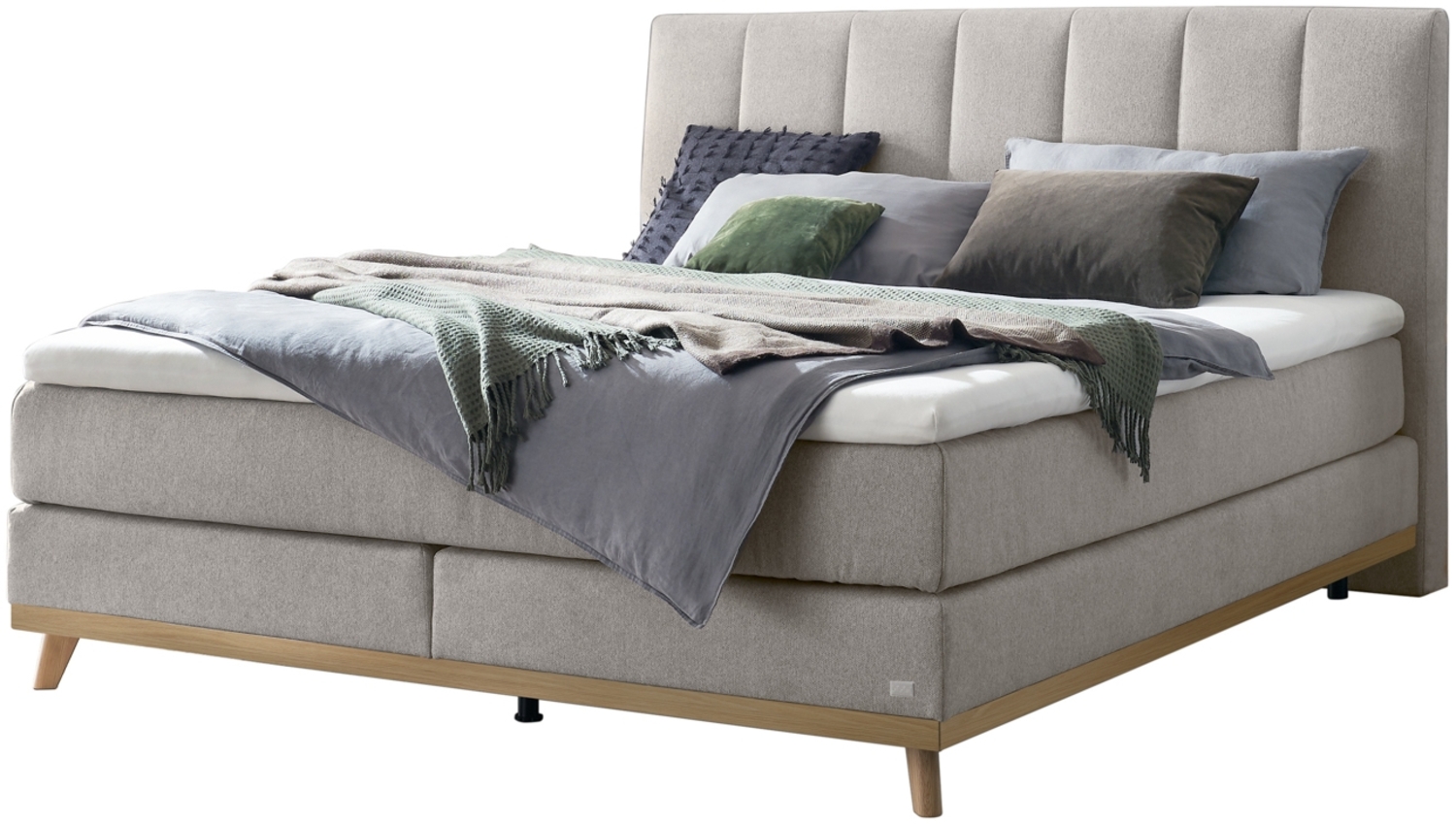 Stefania Boxspringbett grau Eiche MassivholzPolyester/Polyamid/Viskose 214cm x 183cm x 115cm Bild 1