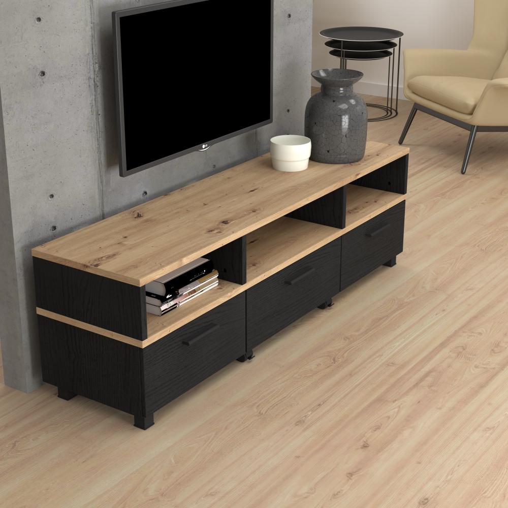 FORTE Lakmos TV-Unterschrank, Holzwerkstoff, Braun/Schwarz, 161,6 x 48,5 x 41,3 cm Bild 1