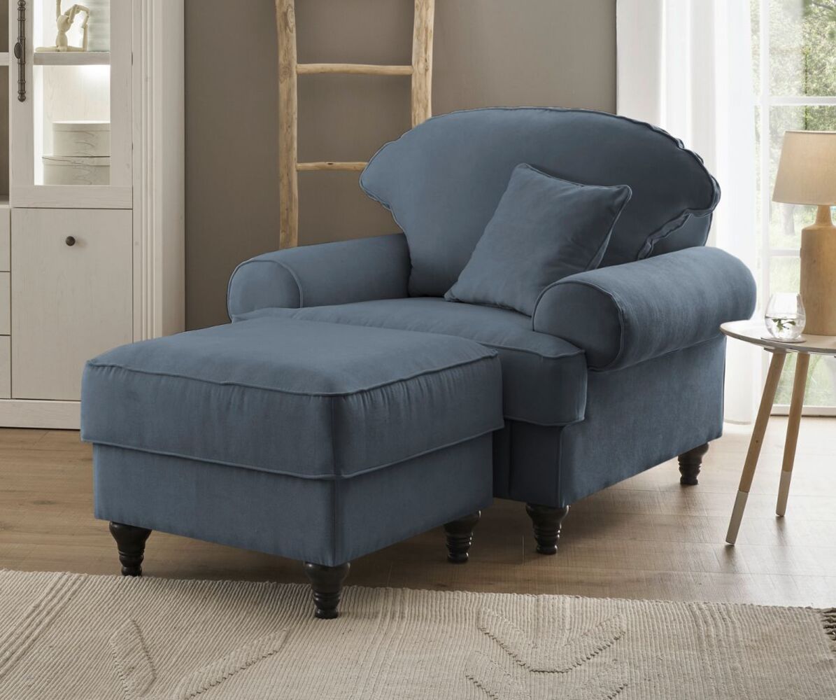 Sessel Adelina in blau Set inkl. Hocker Bild 1