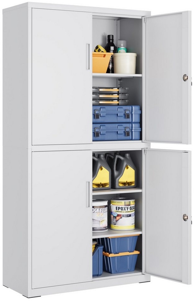 SONGMICS Aktenschrank, Mehrzweckschrank, Büroschrank, mit 4 Türen und 5 Ebenen, 40 x 80 x 180 cm, 2 Schlösser, verstellbare Ablagen, Aufbewahrungsschrank aus Stahl, mattgrau OMC016G01 Bild 1