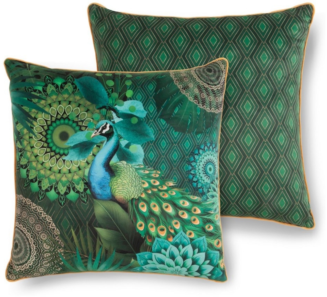 hip Dekokissen Polyvelvet Dekokissen 48 X 48 cm Agatha grün mandalas & peacock, Dekokissen Couch kissen Sofa Kissen Bild 1