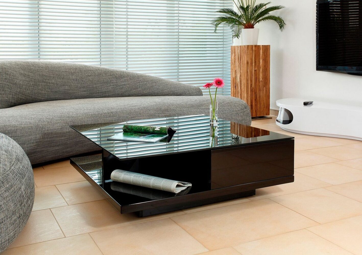 Couchtisch 100x36 cm MDF Glas Schwarz Bild 1