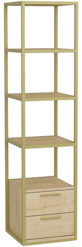 Dmora Bücherregal Arsim, Büroregal, Mobiler Buchhalter, Bücherbrett, 39x39h169 cm, Gold und Eiche Bild 1