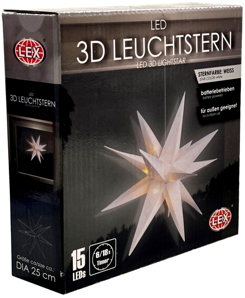 LED Weihnachtsstern Weiß 25cm Fensterstern Faltstern Innen und Aussen Bild 1