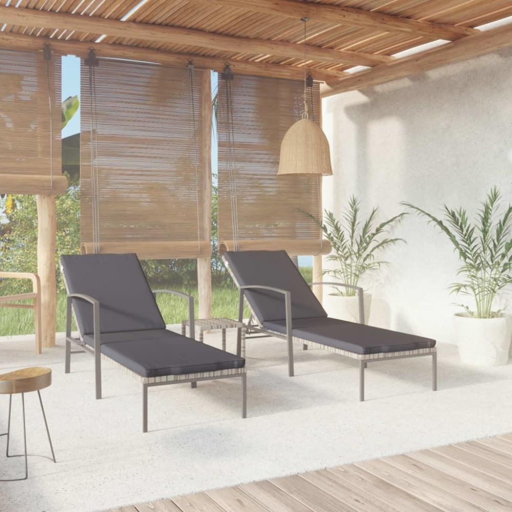 vidaXL Sonnenliegen 2 Stk. mit Tisch Poly Rattan Grau 317639 Bild 1