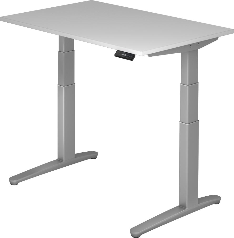 bümö elektrisch höhenverstellbarer Schreibtisch 120x80 cm mit Memory-Steuerung - Design Schreibtisch höhenverstellbar elektrisch, elektrischer Schreibtisch grau, Gestell silber, XBHM12-5-SS Bild 1