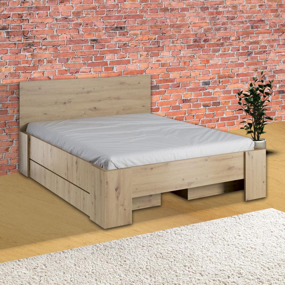 Doppelbett mit Bettschubladen Malta Bettgestell 160x200cm artisan eiche Bild 1