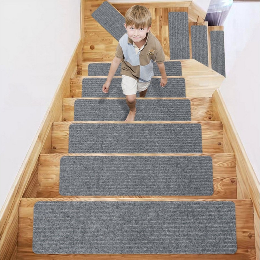 CALIYO Stufenmatte 15-Tlg Stufenmatten Rechteckig 76x20cm Trittfläche Stufenschoner, Treppenschutz in 3 Farben, Höhe: 12 mm, Velours-Oberfläche Bild 1