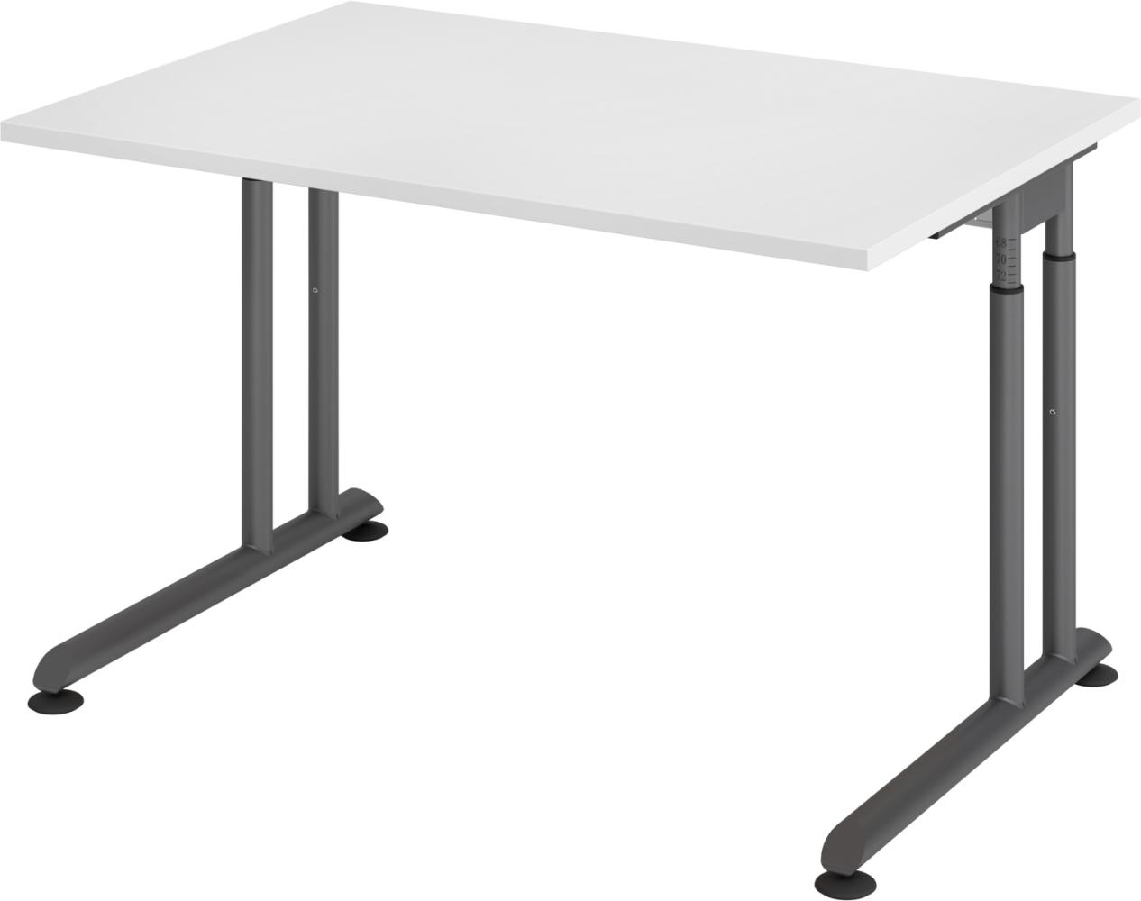 bümö höhenverstellbarer Schreibtisch Z-Serie 120x80 cm in weiß, Gestell in Graphit - PC Tisch klein für's Büro manuell höhenverstellbar, Computertisch verstellbar, ZS-12-W-G Bild 1