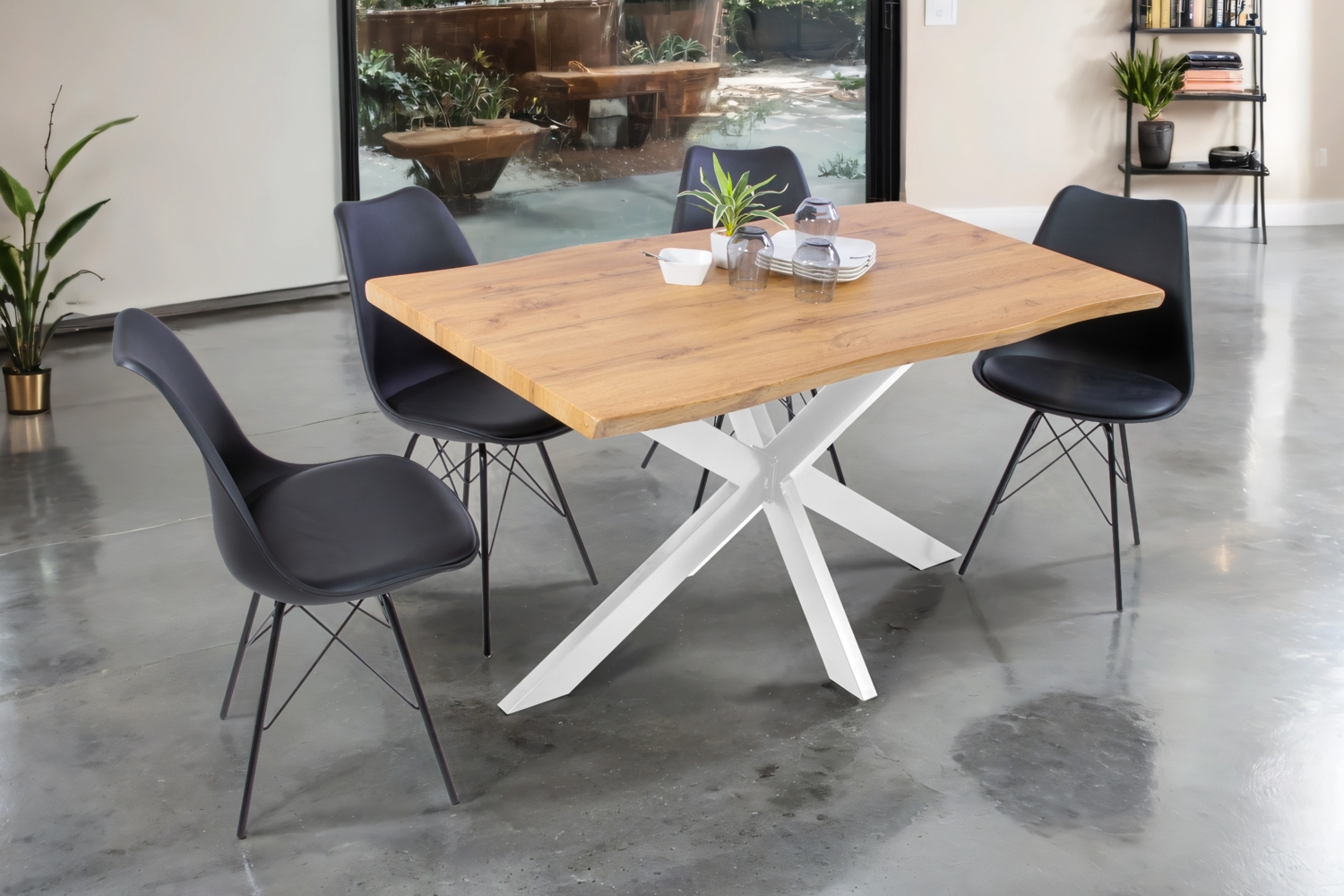 Esstisch Baumkante Holz-Optik Wildeiche 140 x 80 Spider-Gestell weiß JOSY 142463972 Bild 1