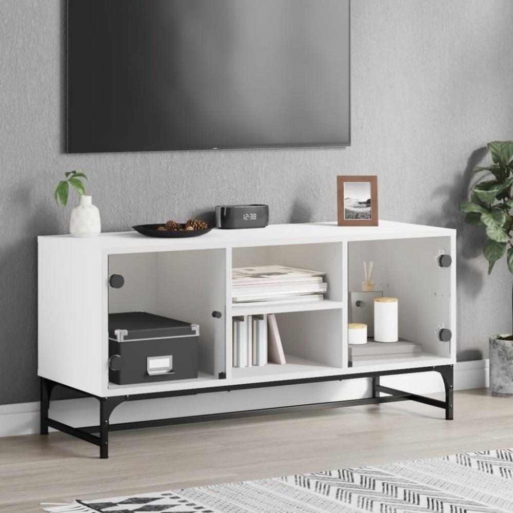 vidaXL TV-Schrank mit Glastüren Weiß 102x37x50 cm 836532 Bild 1