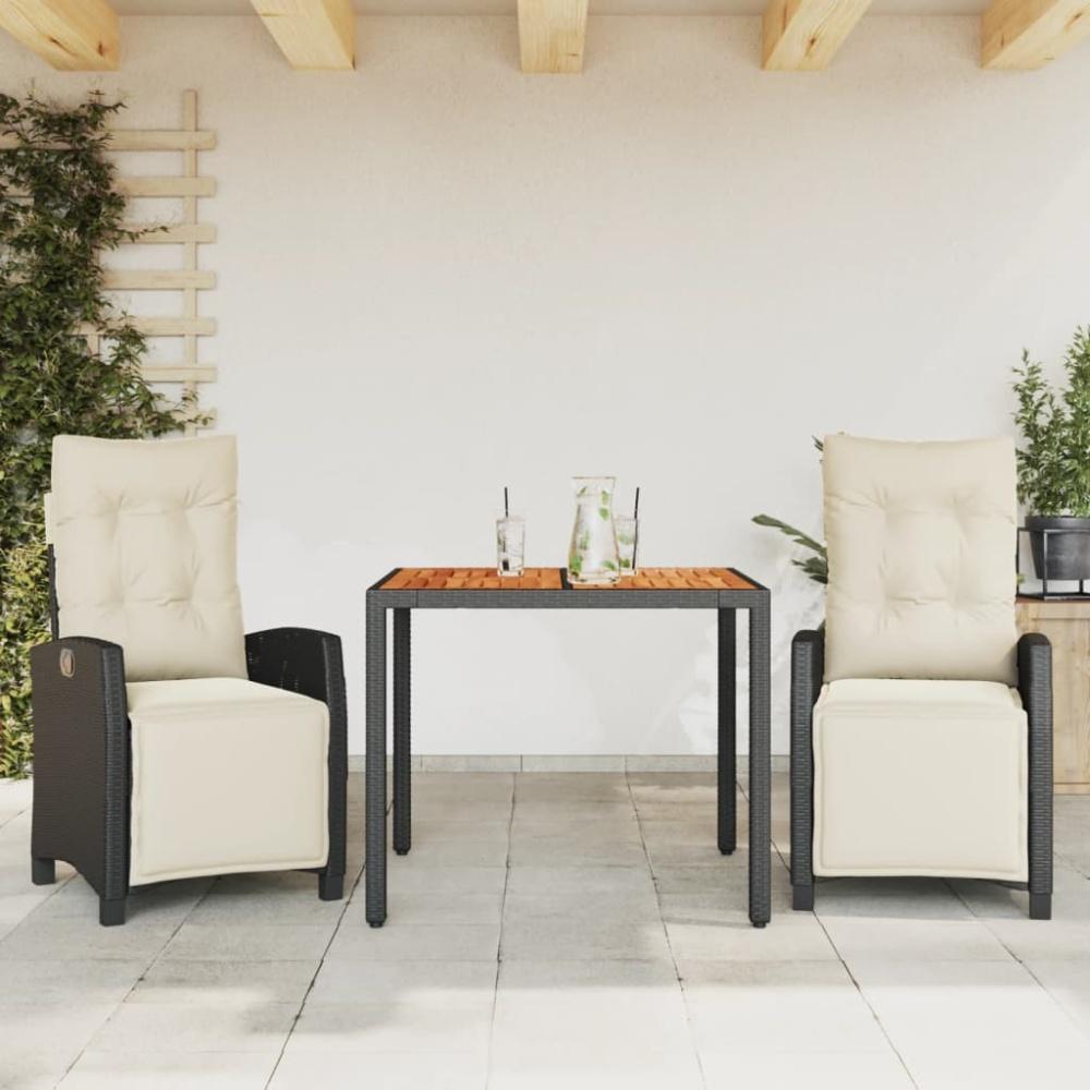 vidaXL 3-tlg. Garten-Essgruppe mit Kissen Schwarz Poly Rattan Bild 1