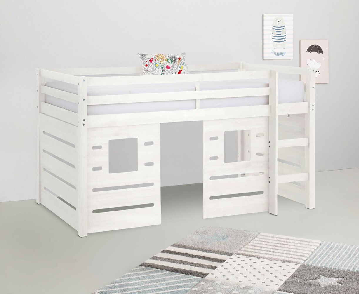 Lüttenhütt Hochbett Alpi aus Kiefernholz, inklusive Leiter und Panel, Außenmaßenbreite 103 cm Bild 1