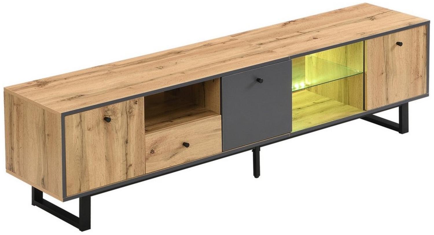 KLAM HOME Lowboard TV-Schrank TV-Board mit LED-Lichteffekt und Gedämpfte Scharniere, TV-Board Fernsehschrank Kommode für Wohnzimmer Schlafzimmer Bild 1