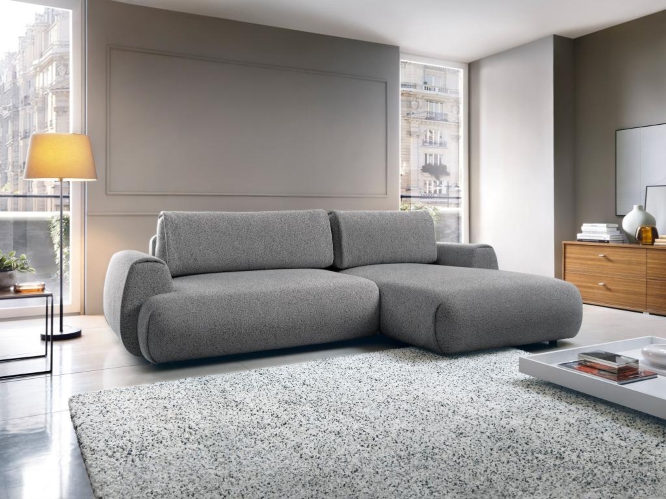 Vente-unique - Ecksofa mit Schlaffunktion - Ecke rechts - Strukturstoff - Grau - MONELIA Bild 1